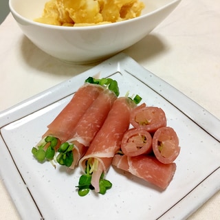 岩下の新生姜とカイワレのさっぱり生ハム巻♡